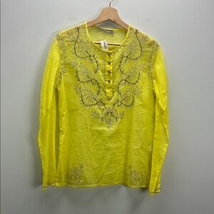 Margaret Loves Peter Beaded Kurta Tunic Top Yellow Embellished Small Medium